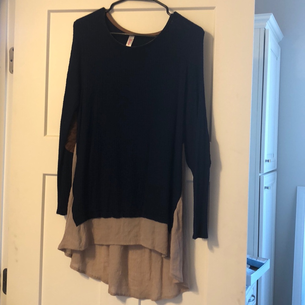 Navy Blue and tan shirt